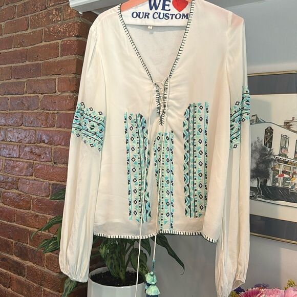 Rococo Sand Silk Geometric Blouse - Picture 1 of 10